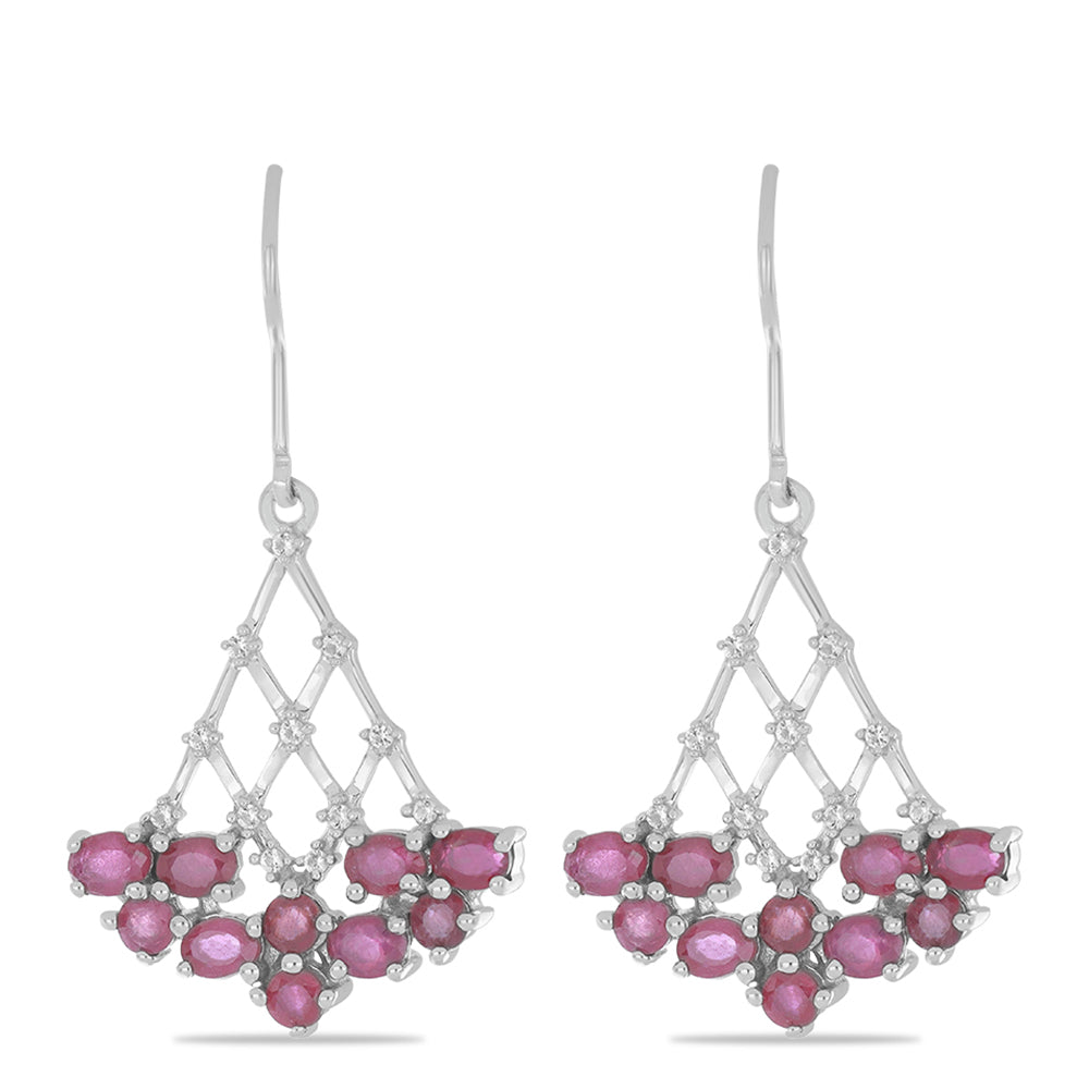 Silberohrringe mit Rubin aus Madagaskar und weißem Topas 1 