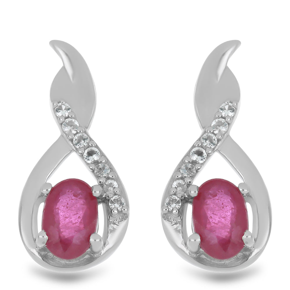 Silberohrringe mit Rubin aus Madagaskar und weißem Topas 1 