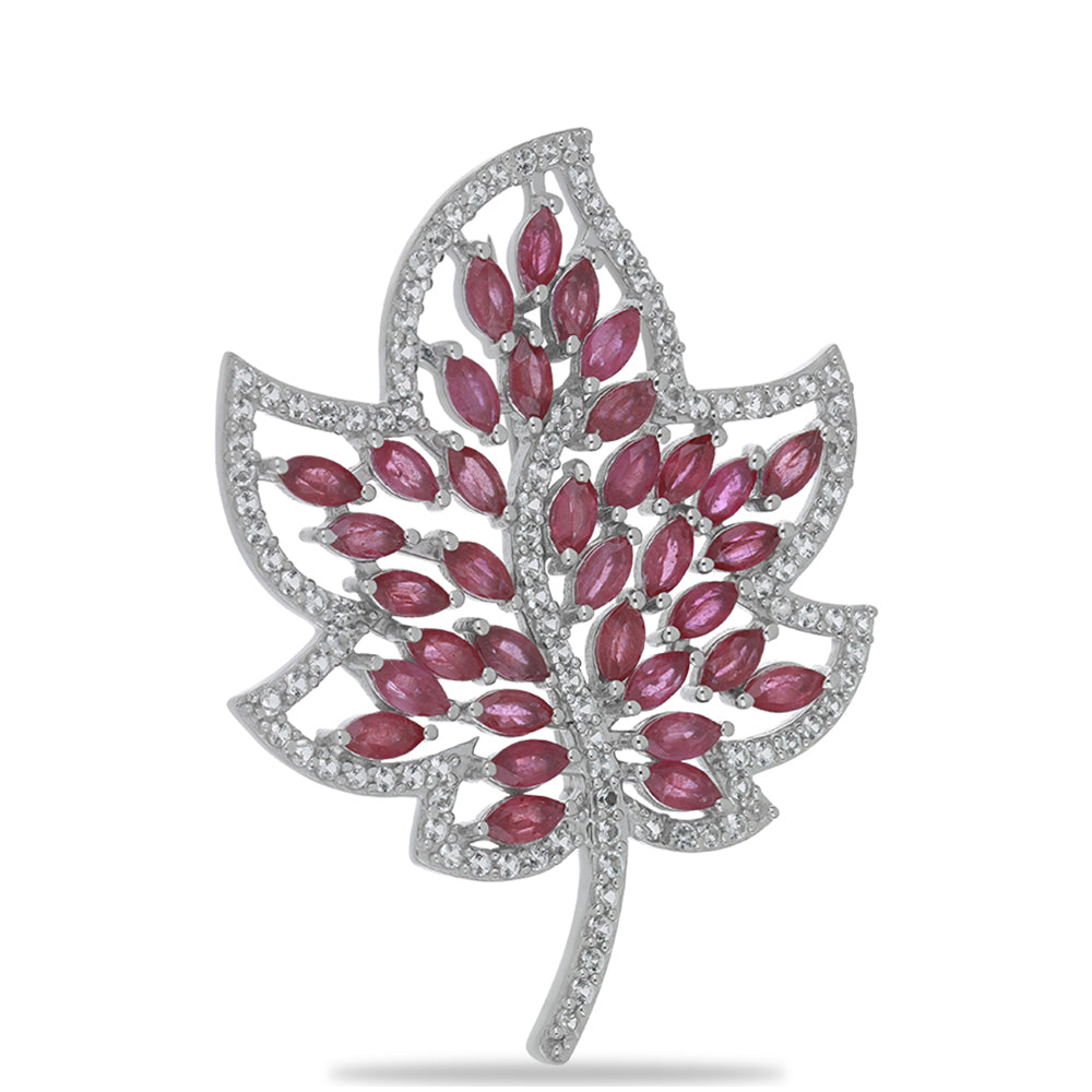 Silberbrosche mit Rubin aus Madagaskar und weißem Topas 1 