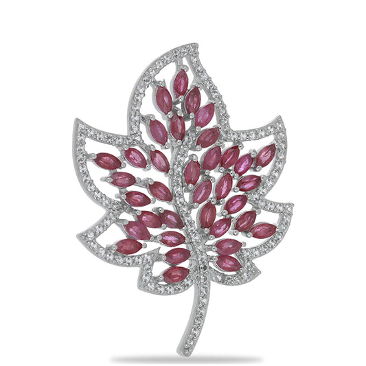 Silberbrosche mit Rubin aus Madagaskar und weißem Topas