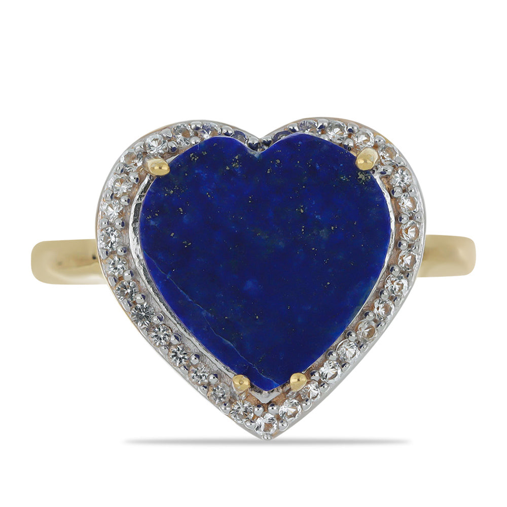 Goldplattierter Silberring mit Lapislazuli aus Badakhshan und weißem Topas 1 