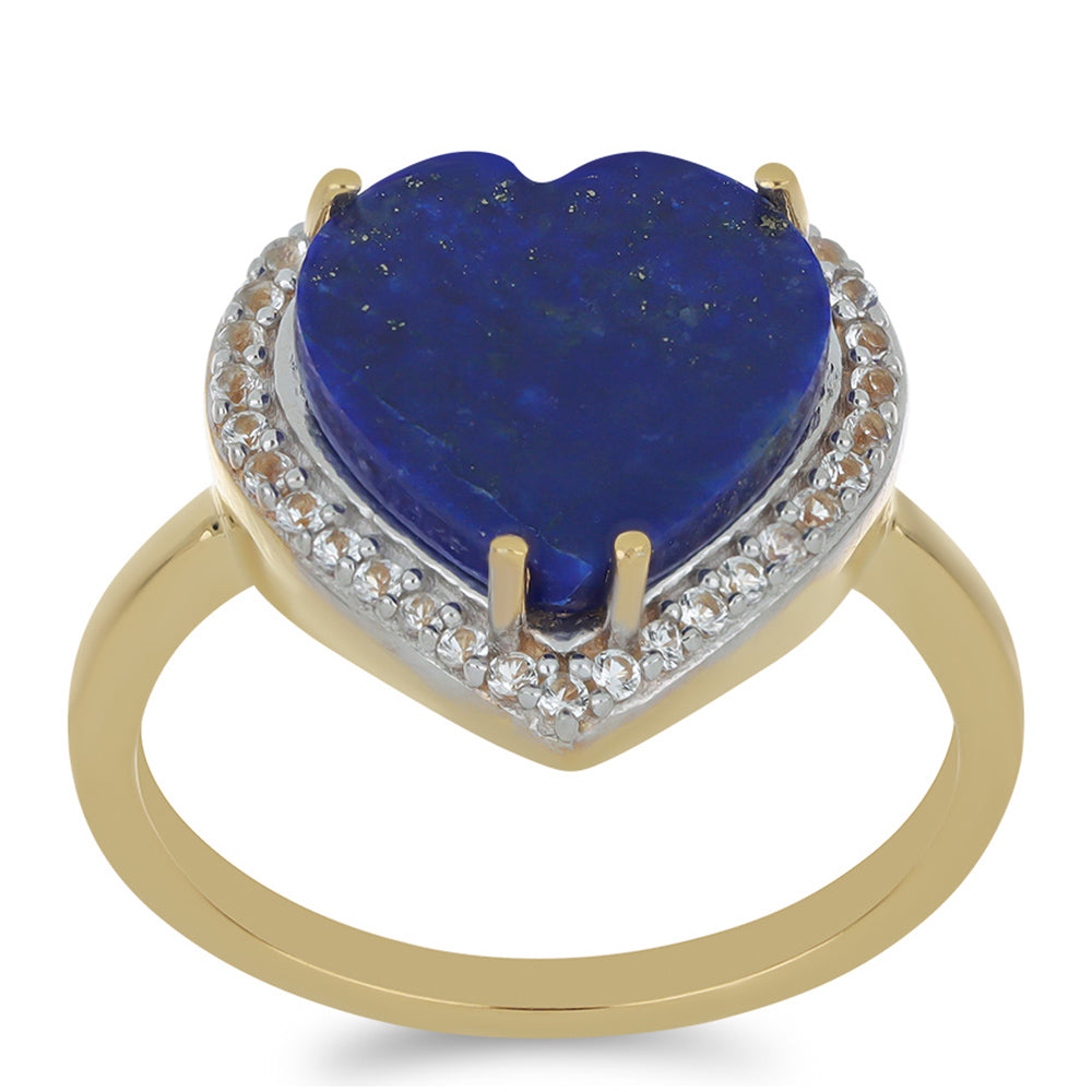 Goldplattierter Silberring mit Lapislazuli aus Badakhshan und weißem Topas 3 