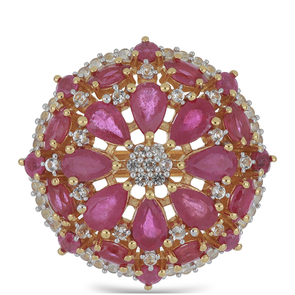 Goldplattierter Silberring mit Rubin aus Madagaskar und weißem Topas 1 