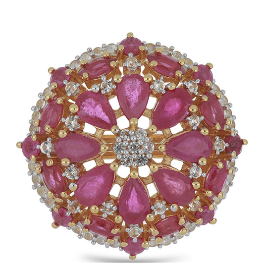 Goldplattierter Silberring mit Rubin aus Madagaskar und weißem Topas