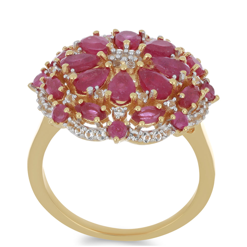 Goldplattierter Silberring mit Rubin aus Madagaskar und weißem Topas 3 