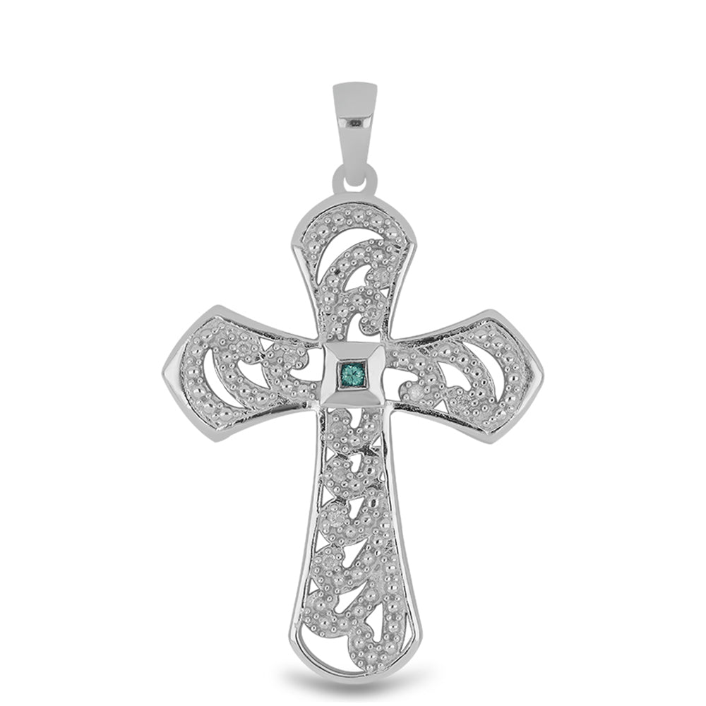 Silberanhänger mit blauem Diamant und weißem Diamant 1 