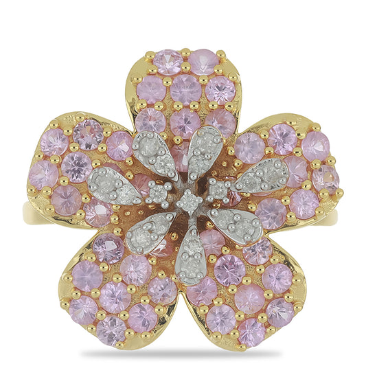 Goldring mit rosafarbenem Saphir und weißem Diamant