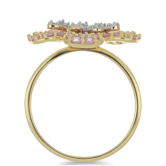 Goldring mit rosafarbenem Saphir und weißem Diamant