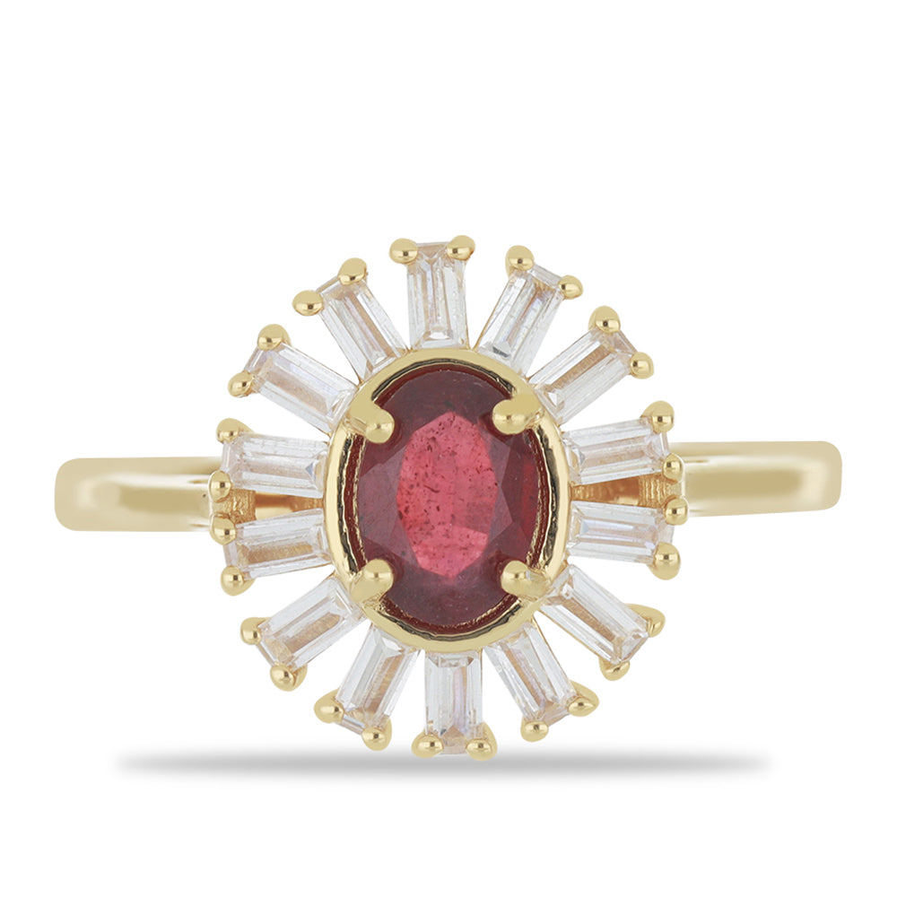 Goldplattierter Silberring mit Rubin aus Madagaskar und weißem Zirkon 1 