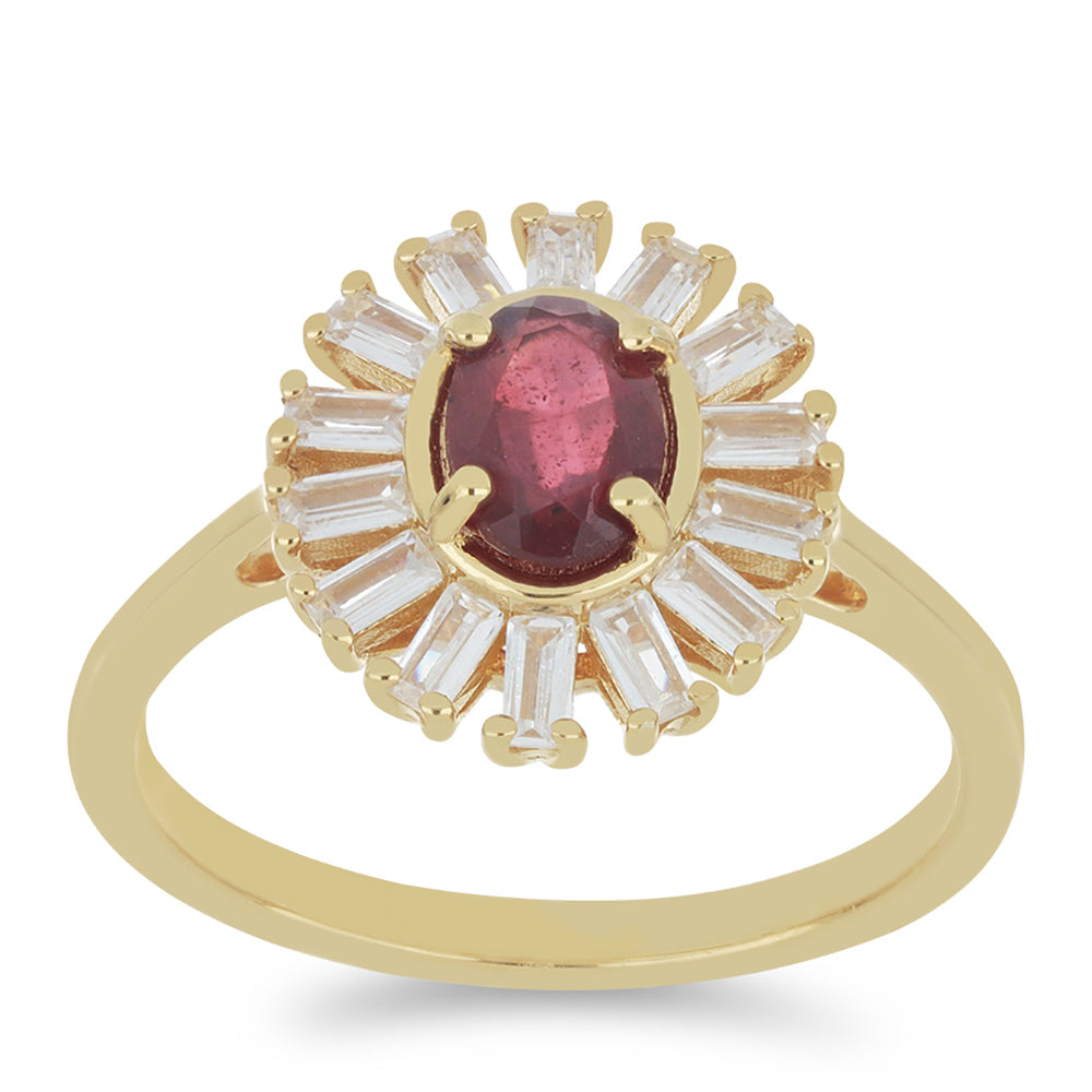 Goldplattierter Silberring mit Rubin aus Madagaskar und weißem Zirkon