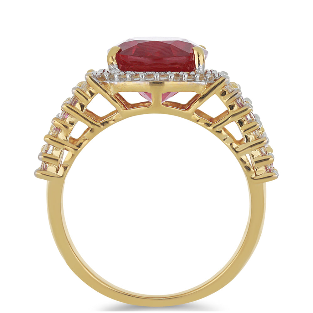 Goldplattierter Silberring mit Rubin aus Madagaskar und weißem Topas