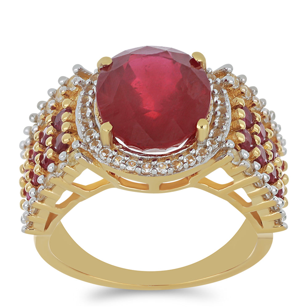 Goldplattierter Silberring mit Rubin aus Madagaskar und weißem Topas 3 