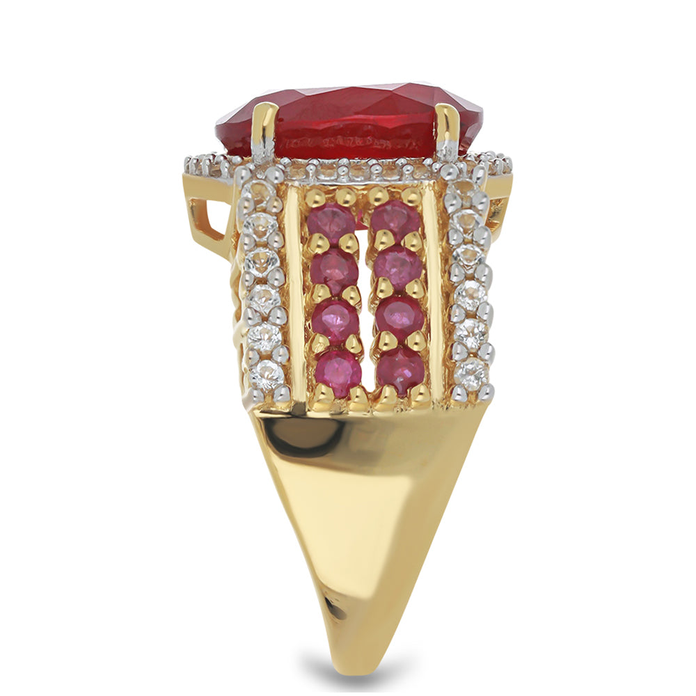 Goldplattierter Silberring mit Rubin aus Madagaskar und weißem Topas