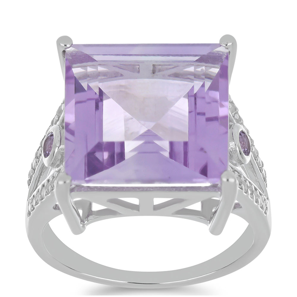 Silberring mit Rose De France Amethyst und weißem Topas