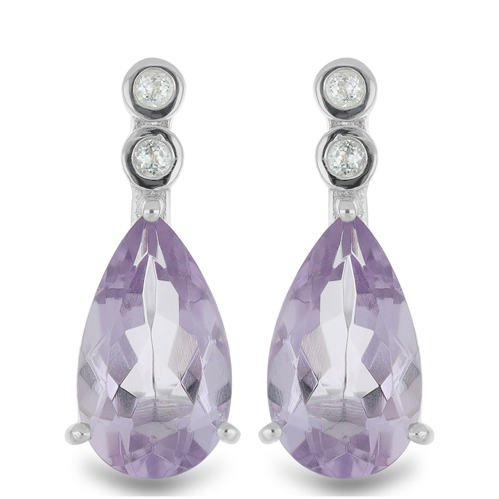 Silberohrringe mit Rose De France Amethyst und weißem Topas 1 