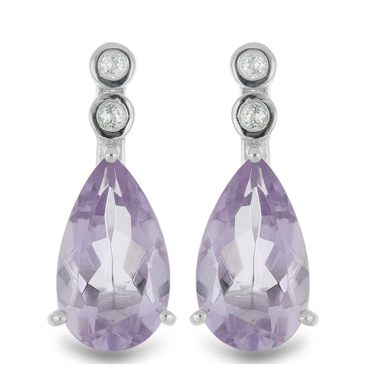 Silberohrringe mit Rose De France Amethyst und weißem Topas