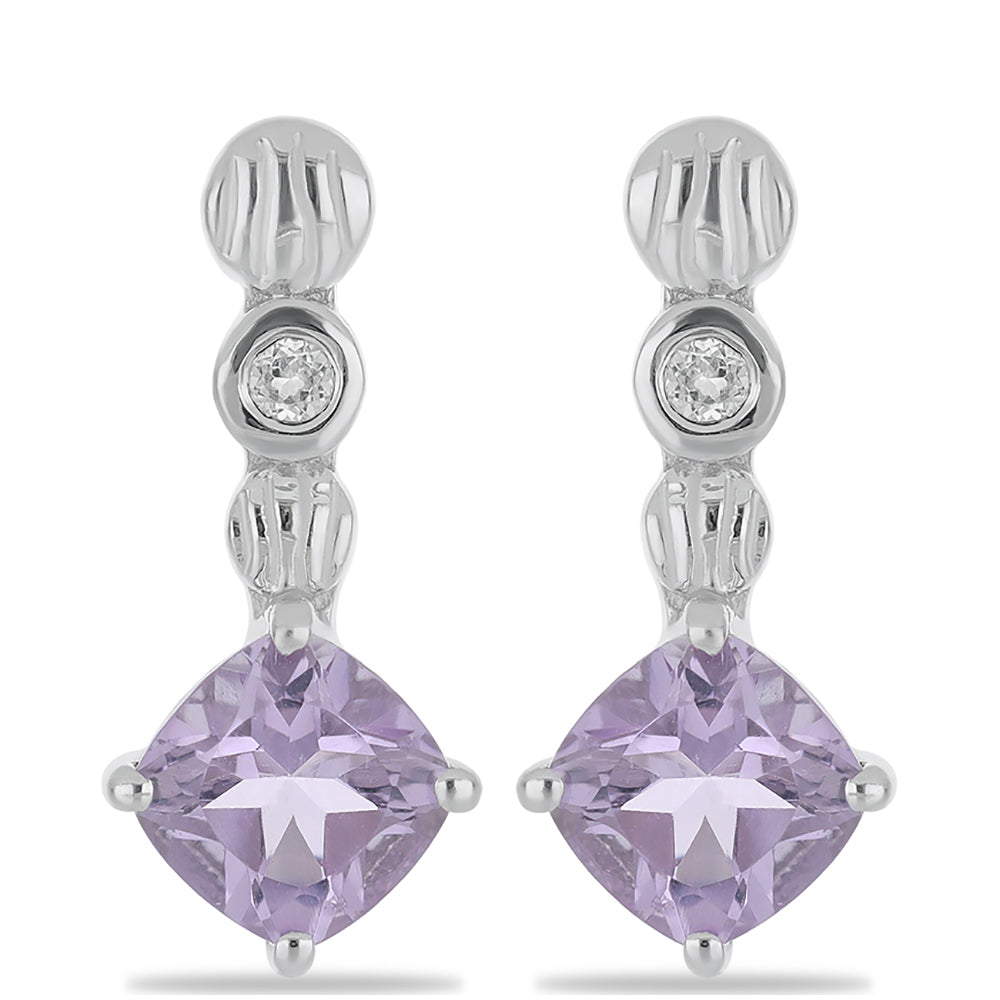 Silberohrringe mit Rose De France Amethyst und weißem Topas 1 