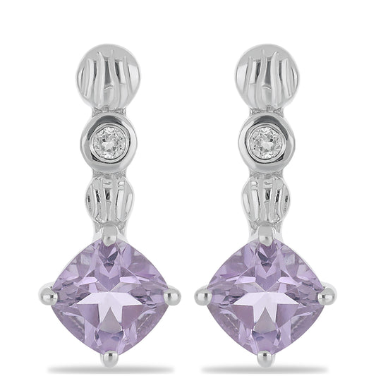 Silberohrringe mit Rose De France Amethyst und weißem Topas