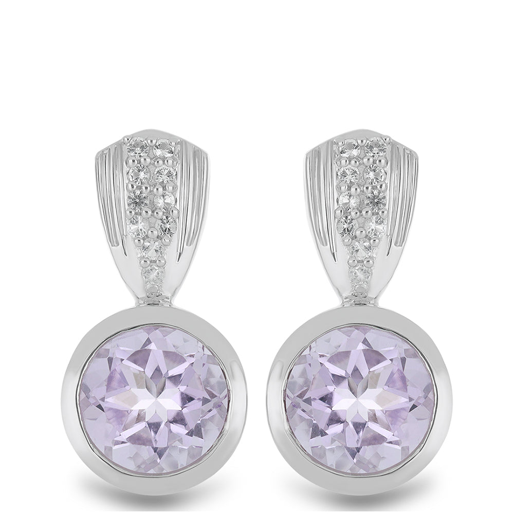 Silberohrringe mit Rose De France Amethyst und weißem Topas
