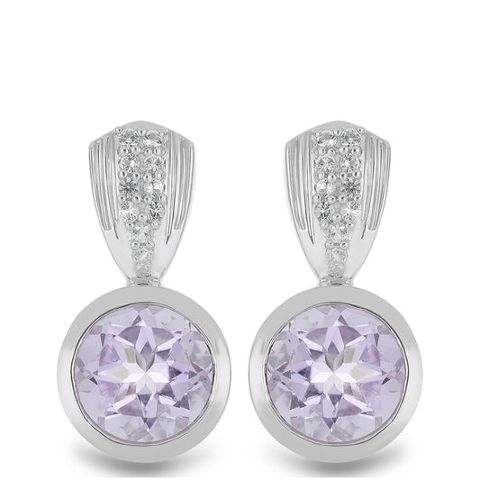 Silberohrringe mit Rose De France Amethyst und weißem Topas