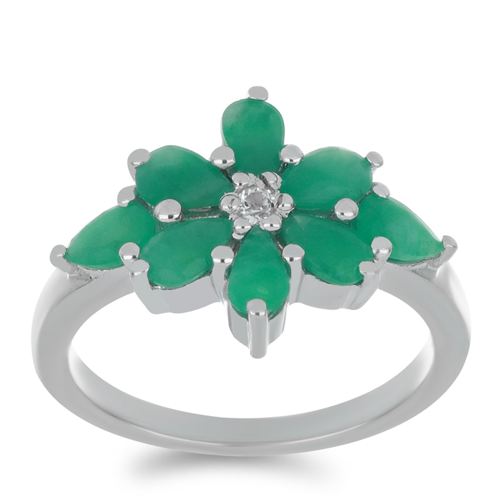 Silberring mit brasilianischem Smaragd und weißem Topas 3 