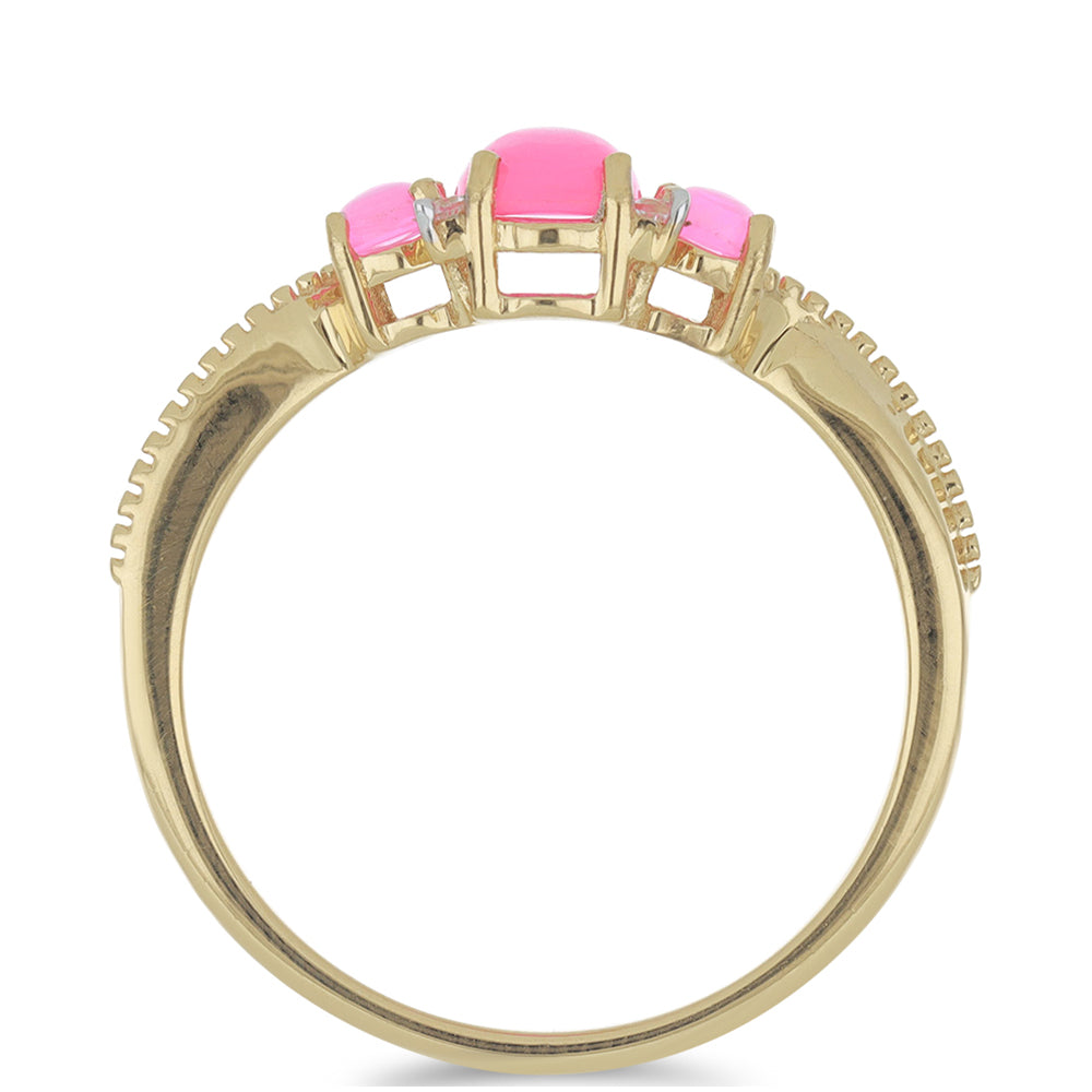 Goldplattierter Silberring mit rosa Opal aus Lega Dembi und weißem Topas