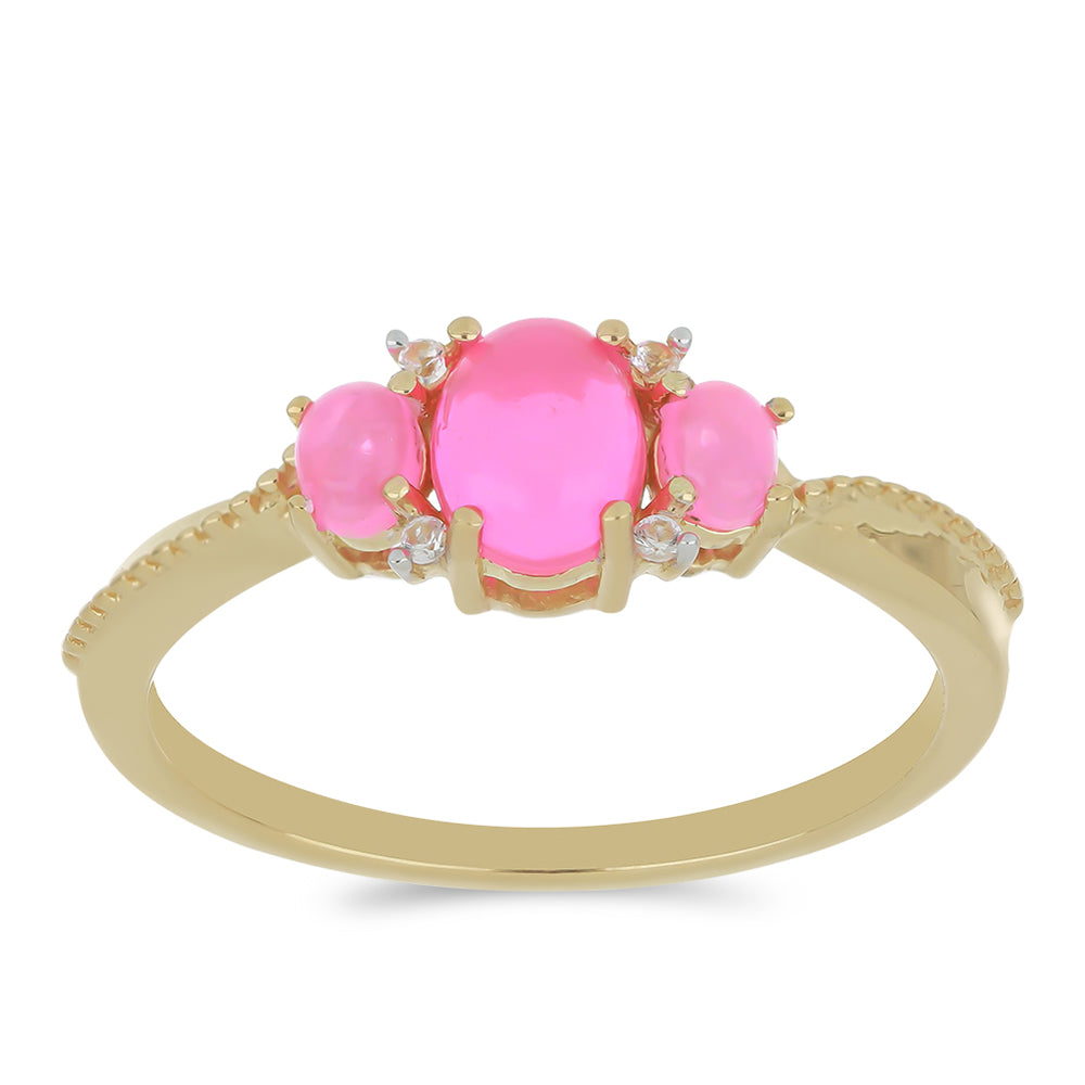 Goldplattierter Silberring mit rosa Opal aus Lega Dembi und weißem Topas