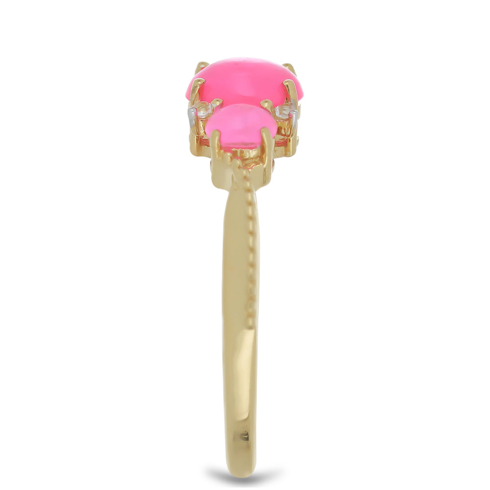 Goldplattierter Silberring mit rosa Opal aus Lega Dembi und weißem Topas