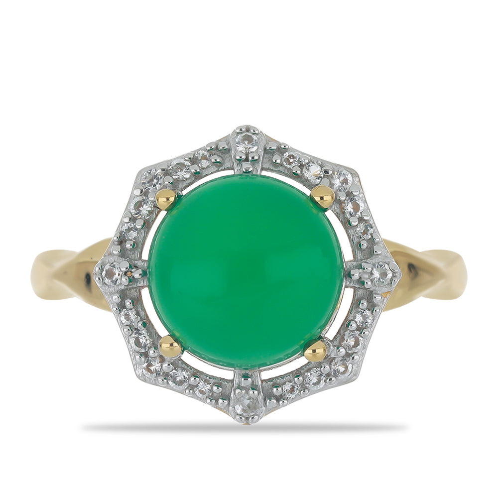 Goldplattierter Silberring mit grünem Onyx und weißem Topas