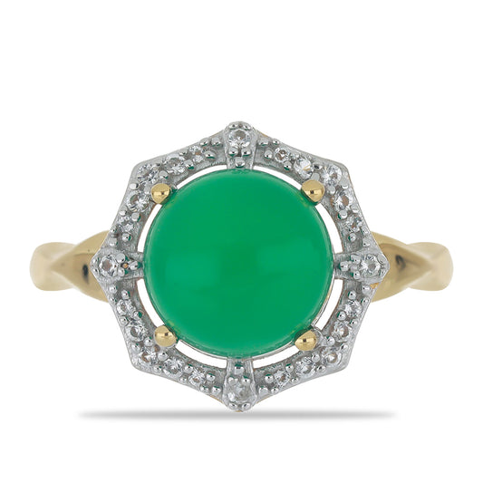 Goldplattierter Silberring mit grünem Onyx und weißem Topas