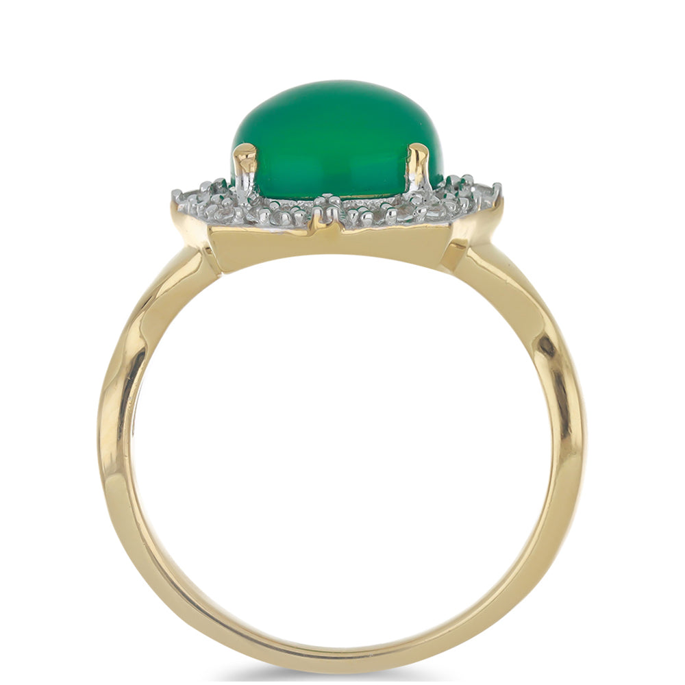 Goldplattierter Silberring mit grünem Onyx und weißem Topas 2 