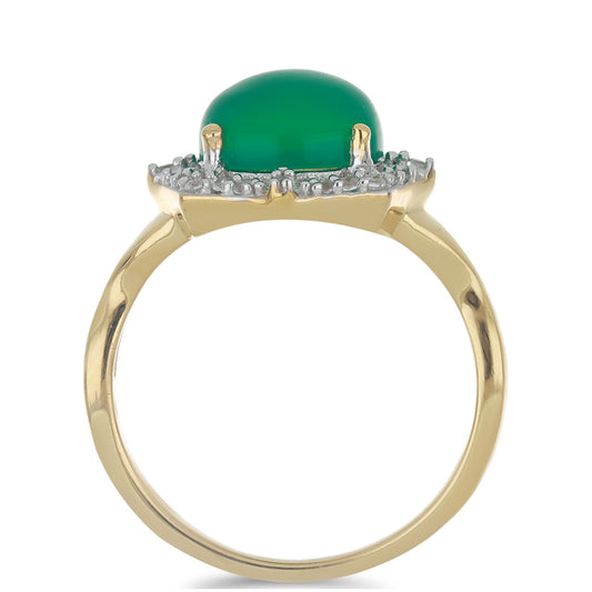 Goldplattierter Silberring mit grünem Onyx und weißem Topas