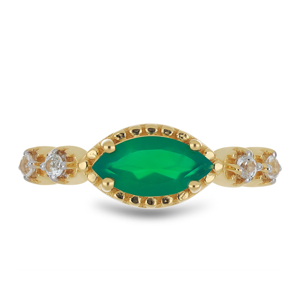 Goldplattierter Silberring mit grünem Onyx und weißem Topas