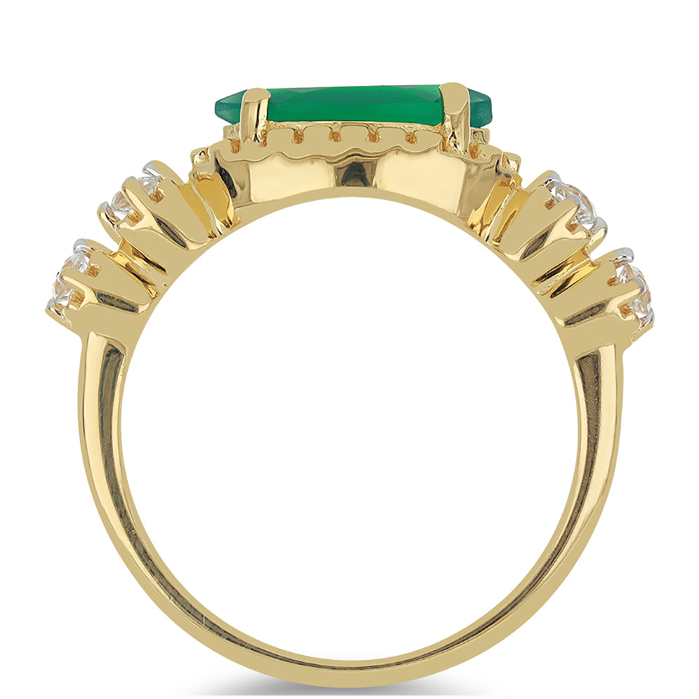 Goldplattierter Silberring mit grünem Onyx und weißem Topas 2 