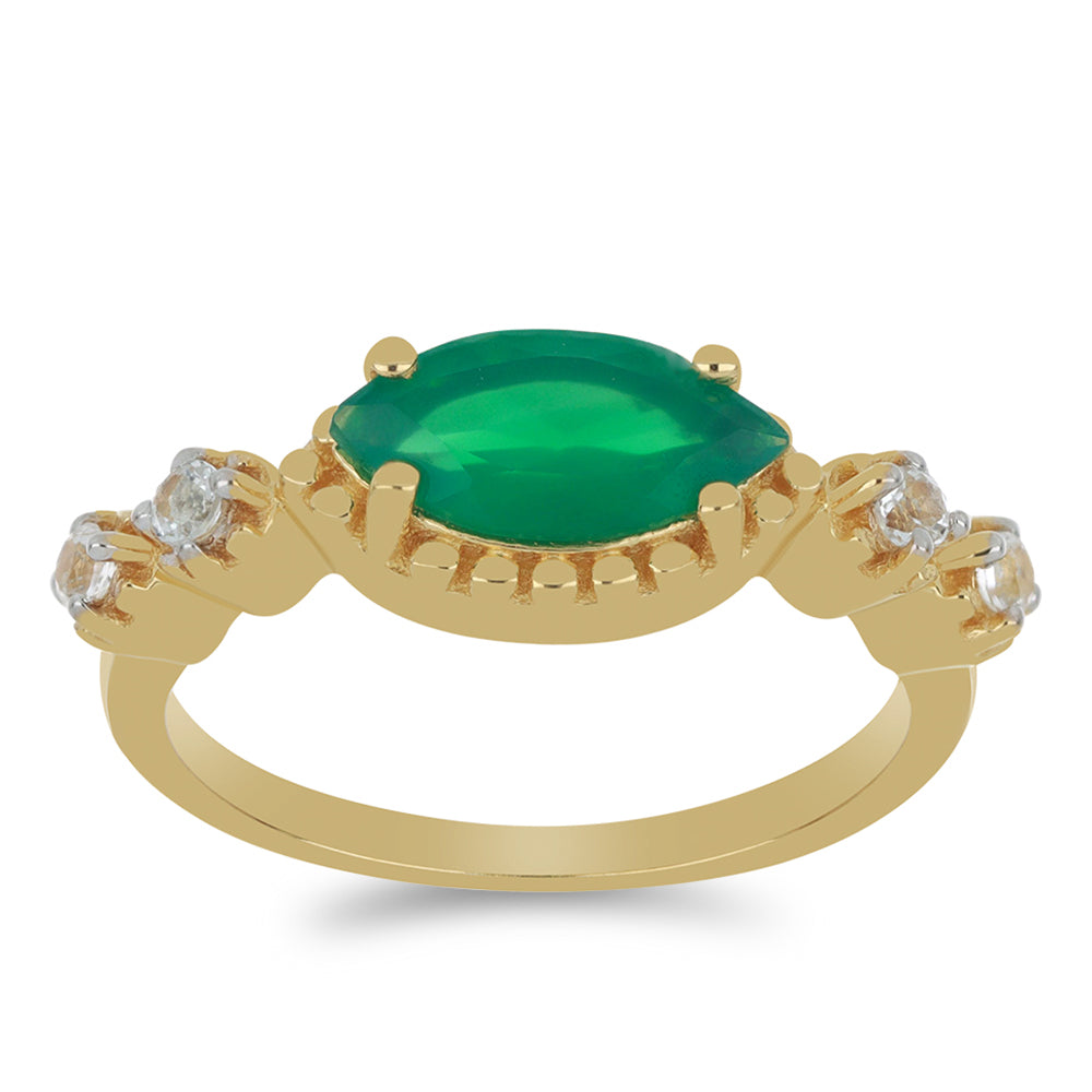 Goldplattierter Silberring mit grünem Onyx und weißem Topas 3 