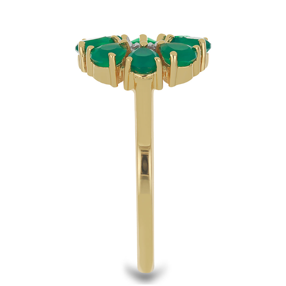Goldplattierter Silberring mit grünem Onyx und weißem Topas 4 