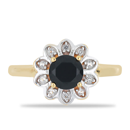 Goldplattierter Silberring mit schwarzem Spinell aus Gorno Badakhshan und weißem Topas