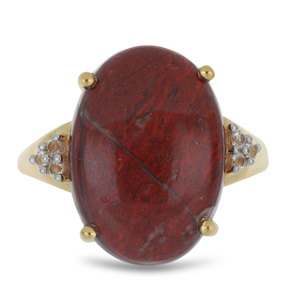 Goldplattierter Silberring mit rotem Jaspis und weißem Topas 5 
