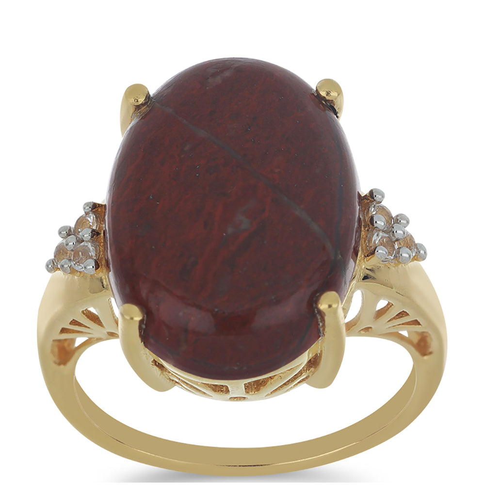 Goldplattierter Silberring mit rotem Jaspis und weißem Topas
