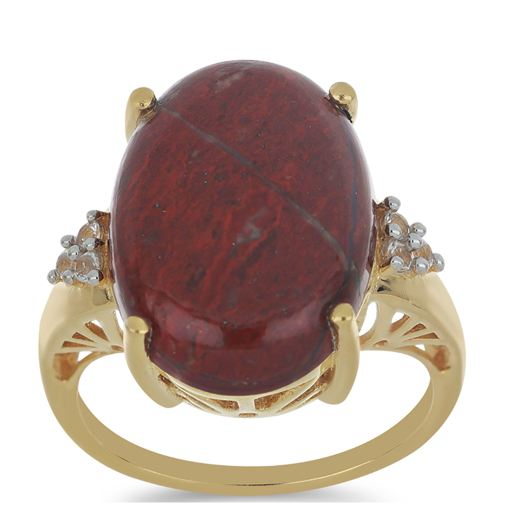 Goldplattierter Silberring mit rotem Jaspis und weißem Topas 7 