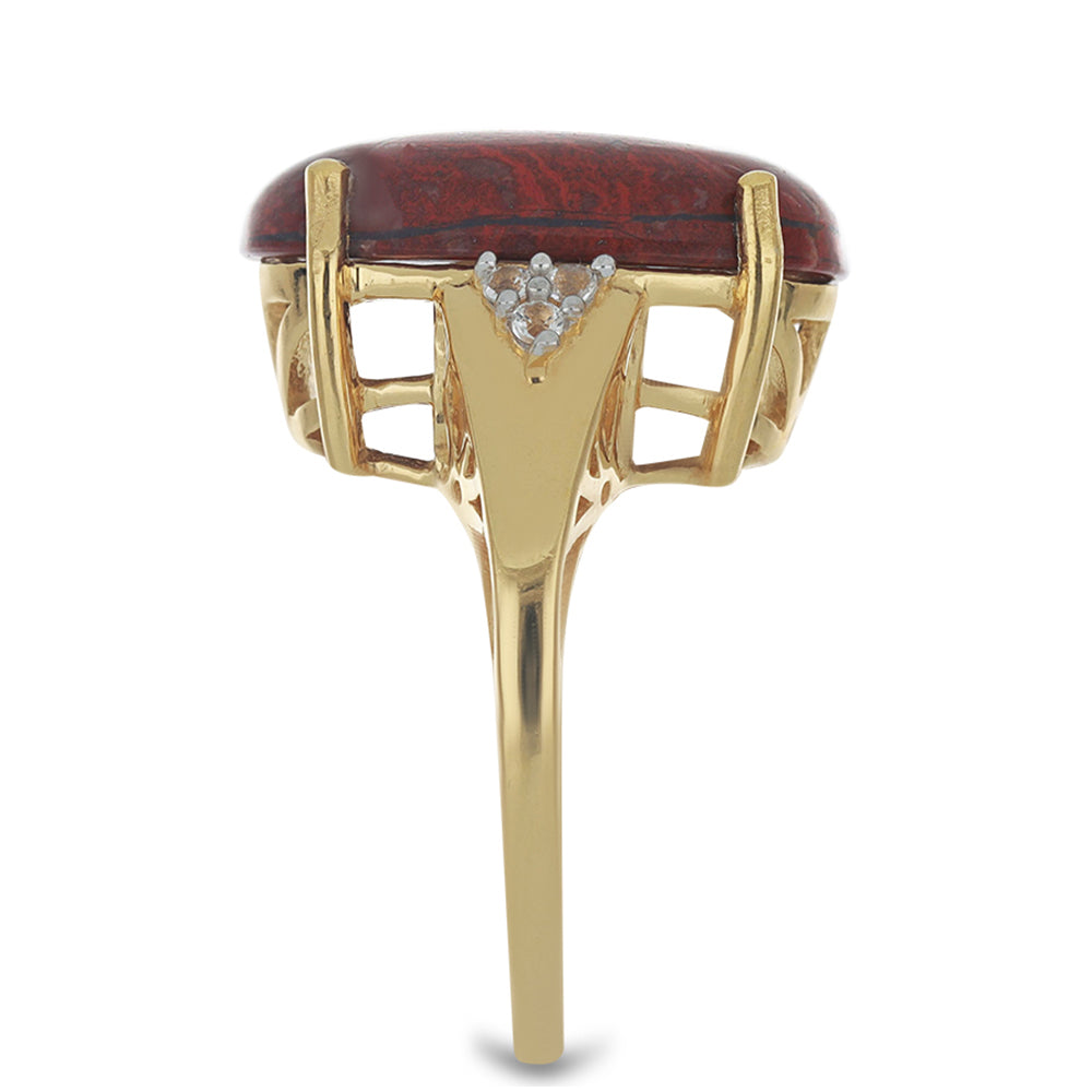 Goldplattierter Silberring mit rotem Jaspis und weißem Topas 8 