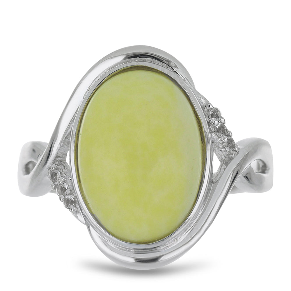 Silberring mit gelbem Serpentin und weißem Topas