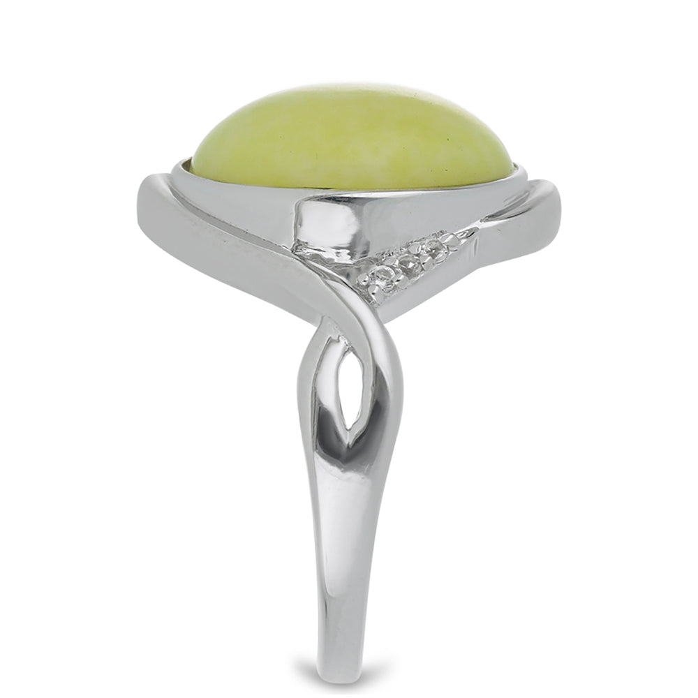 Silberring mit gelbem Serpentin und weißem Topas