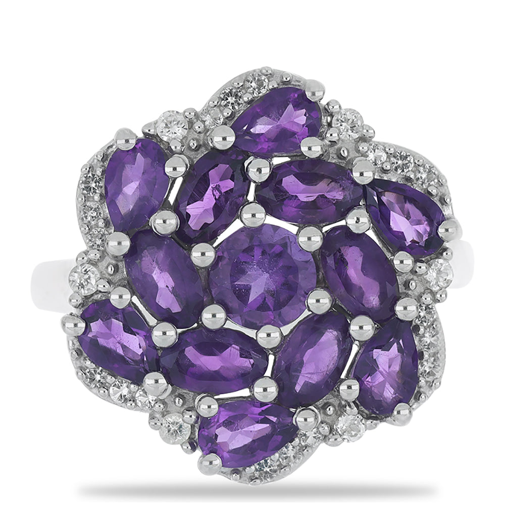 Silberring mit marokkanischem Amethyst und weißem Topas 1 
