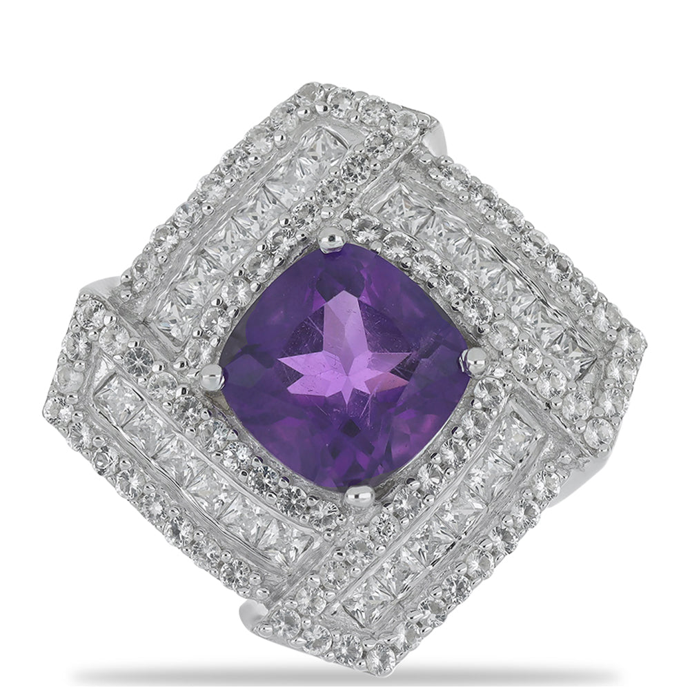 Silberring mit marokkanischem Amethyst und weißem Zirkon 1 