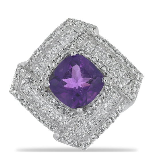 Silberring mit marokkanischem Amethyst und weißem Zirkon
