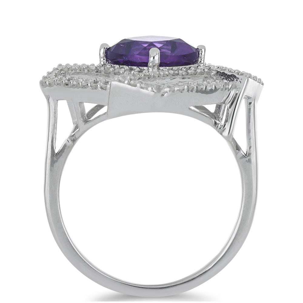 Silberring mit marokkanischem Amethyst und weißem Zirkon