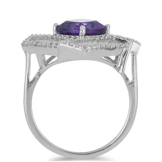 Silberring mit marokkanischem Amethyst und weißem Zirkon