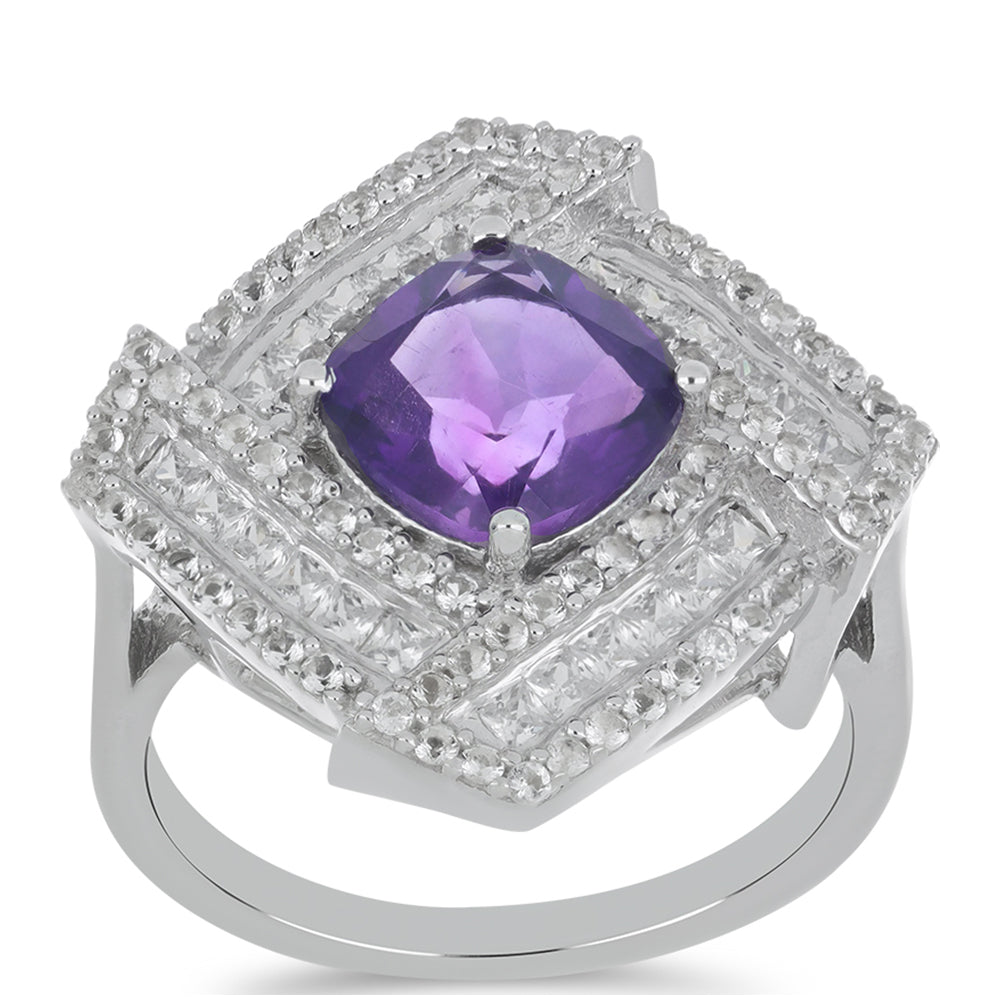 Silberring mit marokkanischem Amethyst und weißem Zirkon