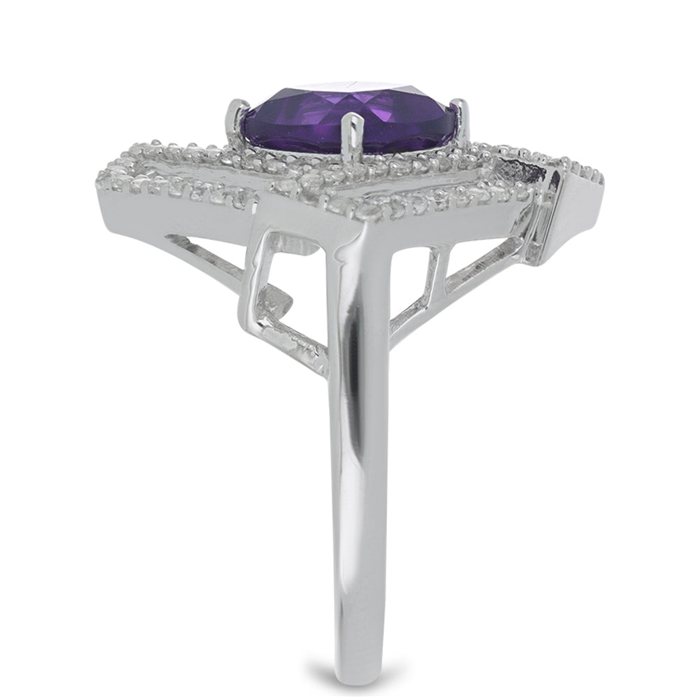 Silberring mit marokkanischem Amethyst und weißem Zirkon